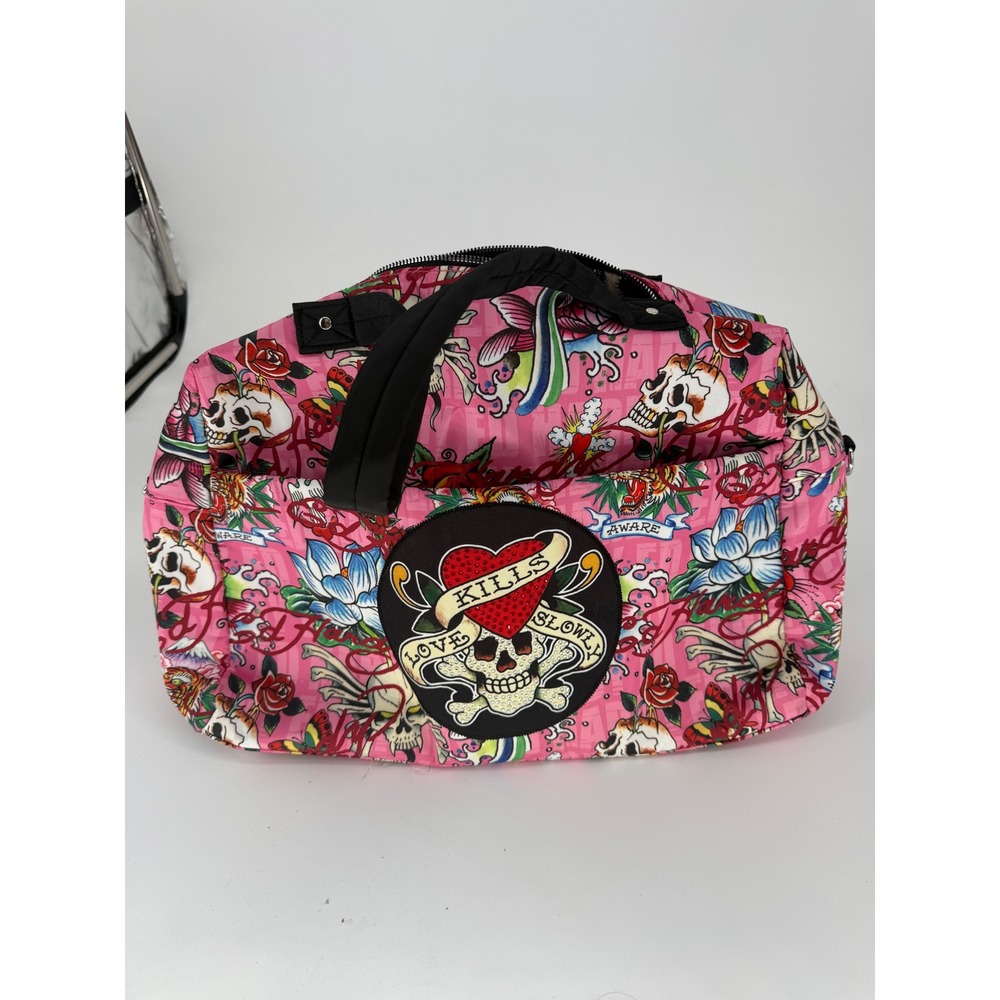 Ed Hardy Duffle Bag Women Pink New no tags Tattoo Print Love Kills Slowly